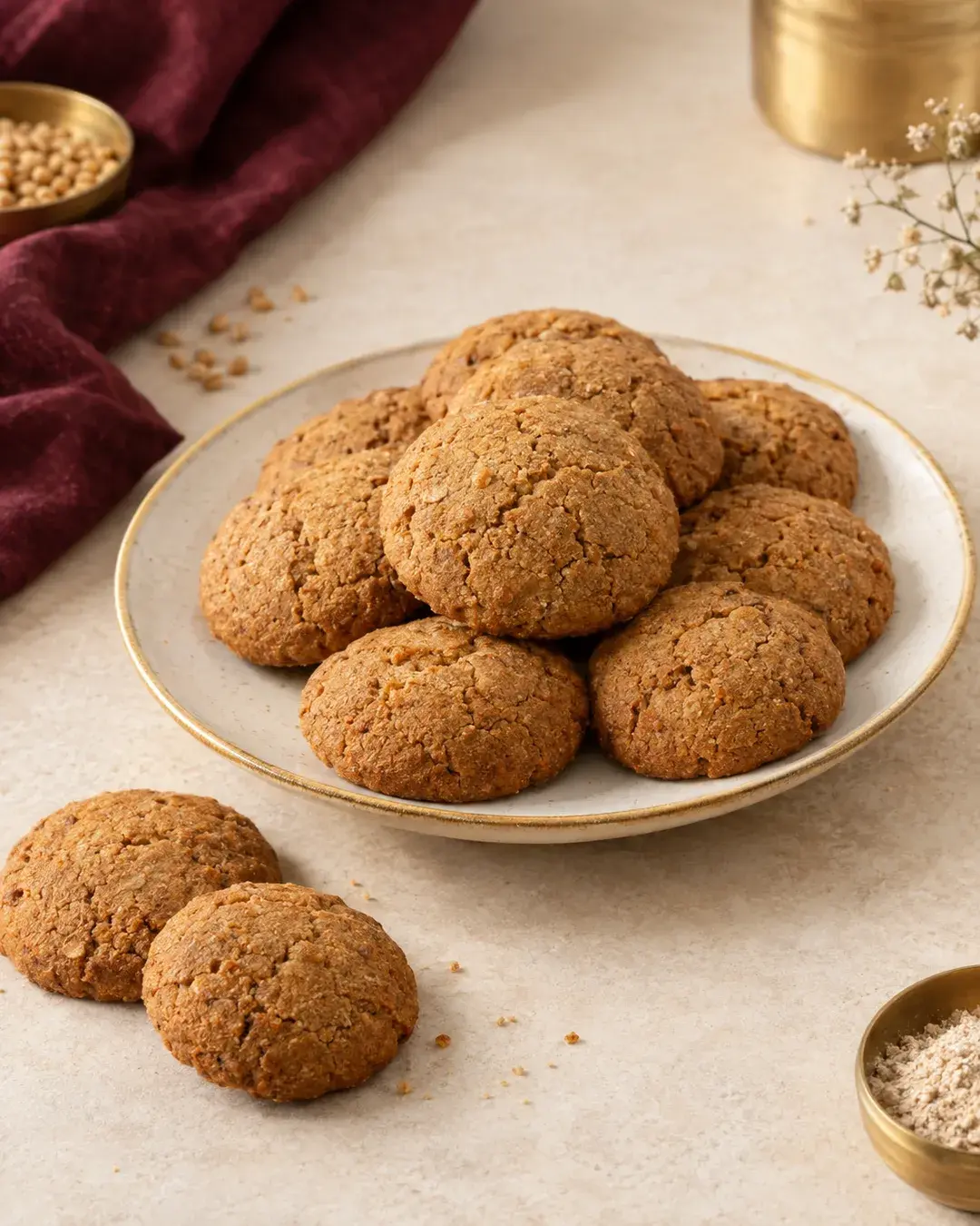 Rustic whole-wheat atta cookies with cracked tops