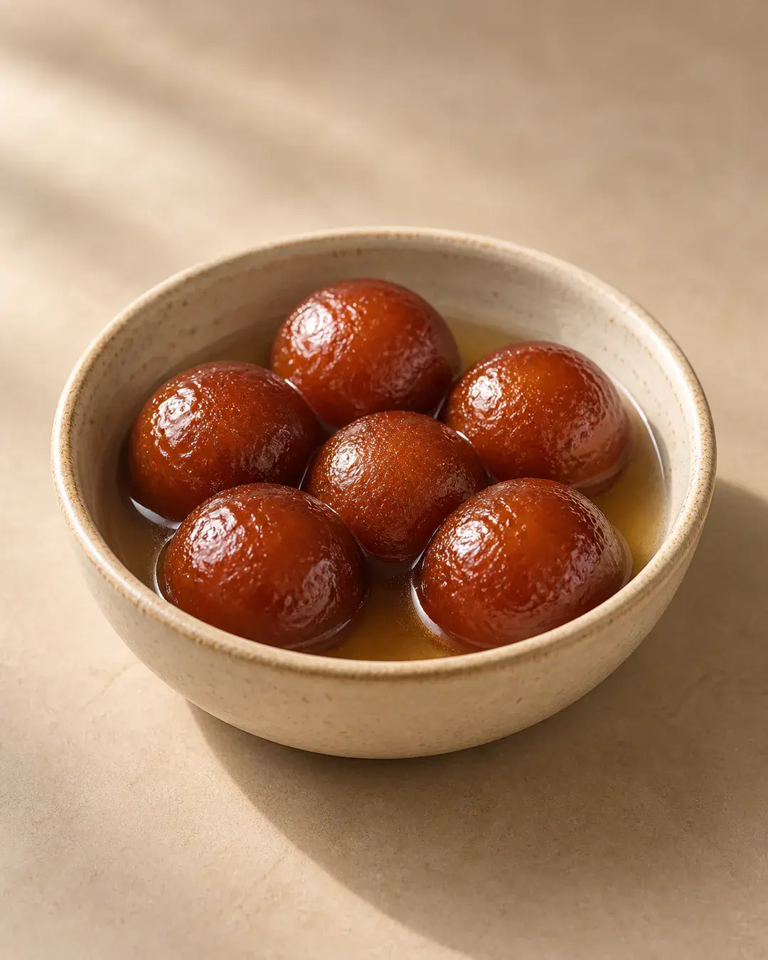 Small glossy syrup-soaked mini gulab jamuns