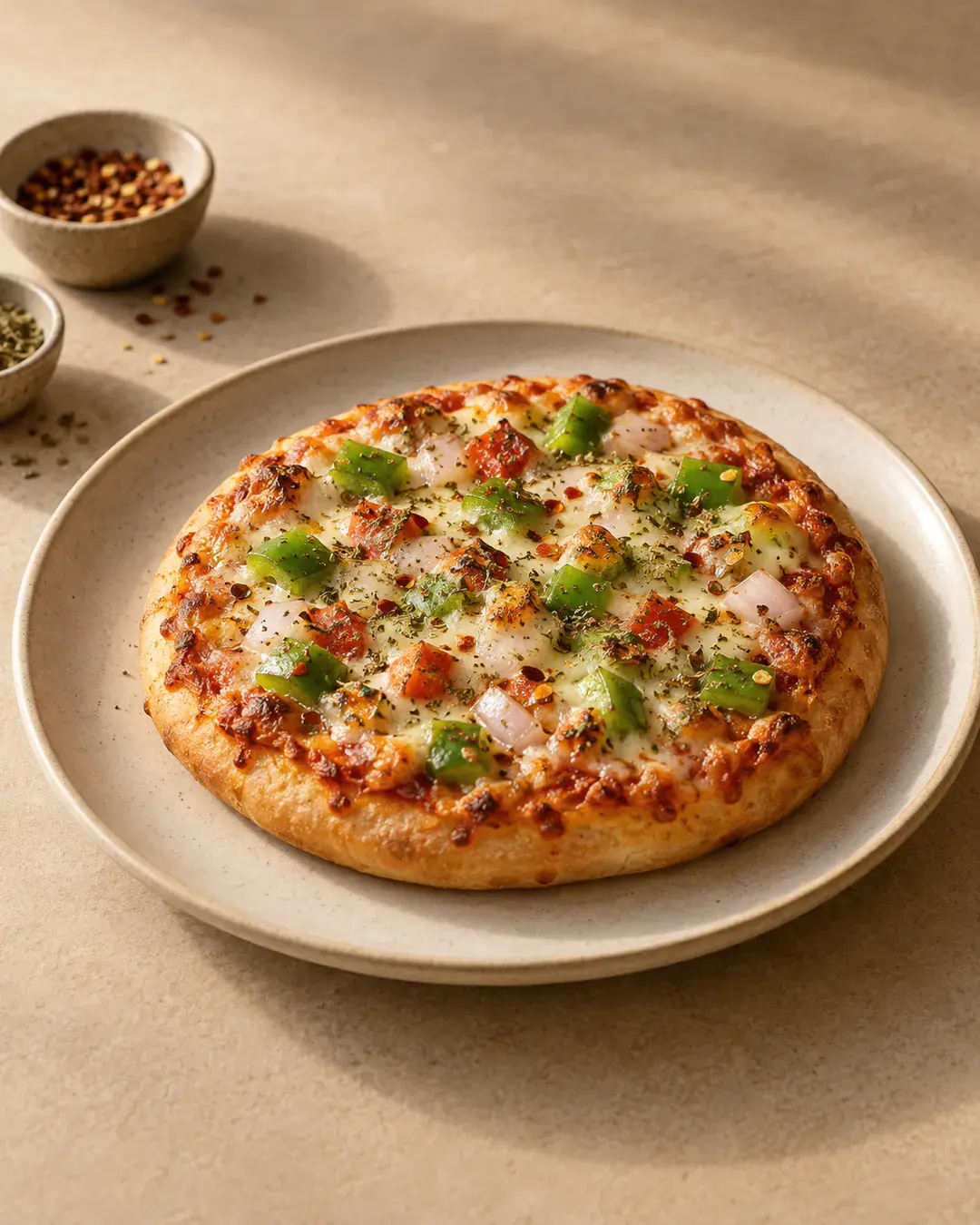 Small Indian bakery-style vegetable pizza